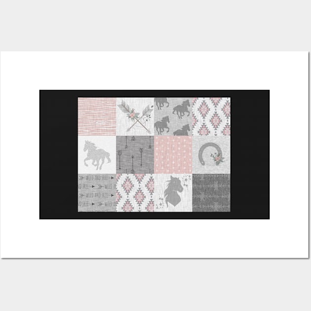 BoHo Horse Patchwork in pink and grey Wall Art by SugarPineDesign